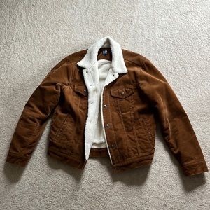 Gap Denim Mens Corduroy Sherpa Trucker Jacket - Vintage Charm - Medium - Cozy!